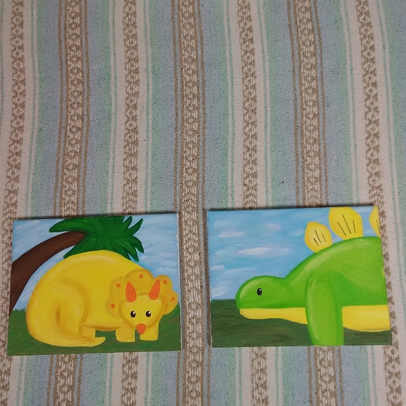 DINOSAUR PAINTINGS SET OF 2 CHILDREN'S ROOM DECOR - Picture 2 of 12